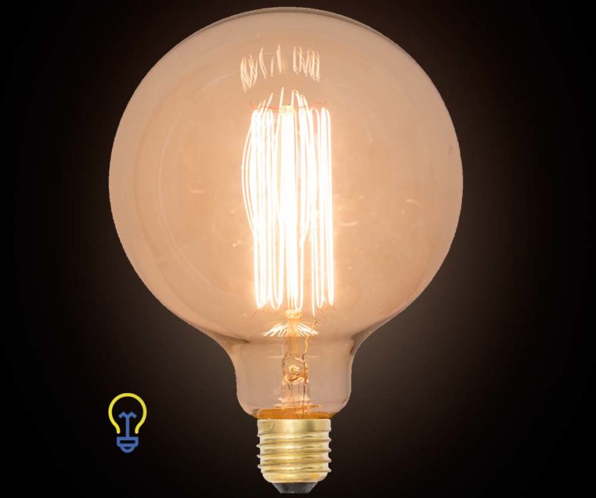 Grote Kooldraadlamp rond Filament Bulb Gloeidraad E27 Grote Fitting Edison Zwart warm licht