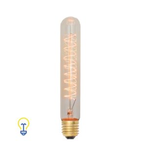 Kooldraadlamp Buislamp. Een zeer grote, langwerpige Edison filament bulb met grote E27 fitting. Het gedraaide kooldraad geeft een sierlijk en warm effect.