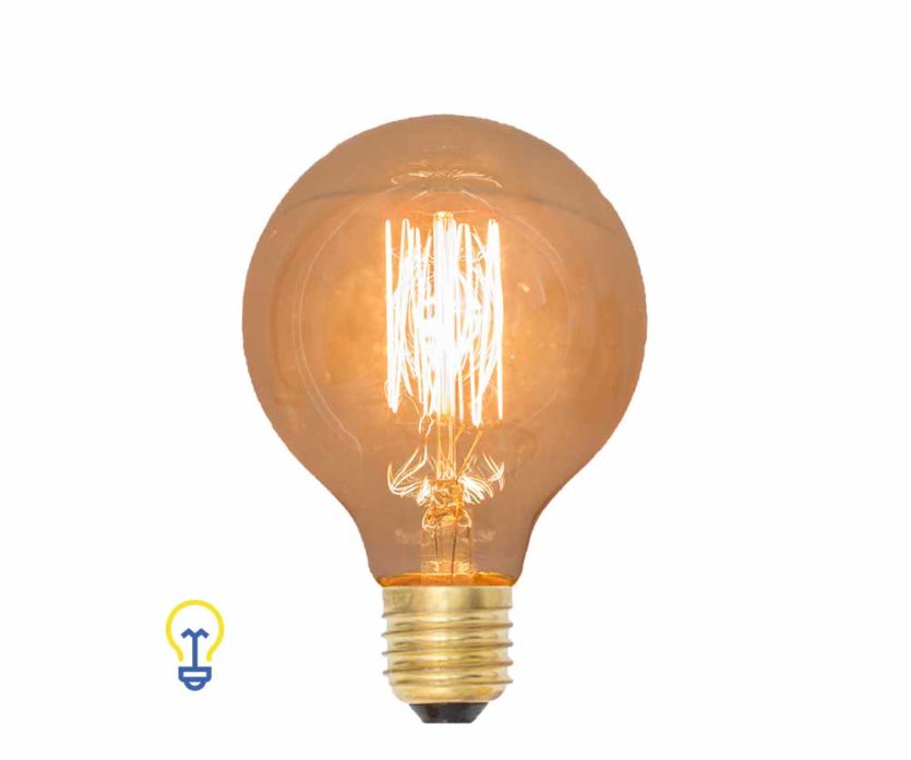 Ronde Kooldraadlamp  | Een warme Edison filament bulb met grote E27 fitting. Het warme kooldraad geeft een sierlijk en industrieel effect.